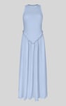 Frills Details-Rounded Neck Sleeveless Jersey Midi Dress