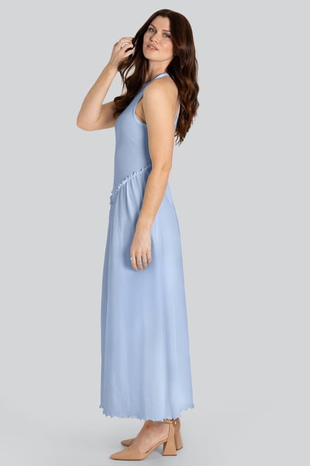 Frills Details-Rounded Neck Sleeveless Jersey Midi Dress