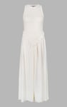 Frills Details-Rounded Neck Sleeveless Jersey Midi Dress