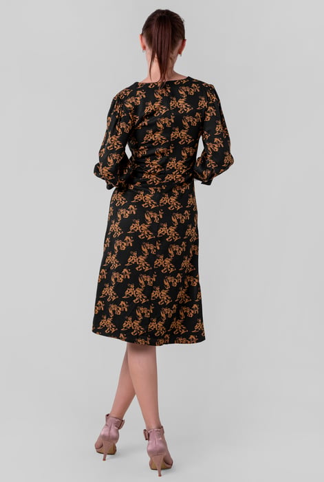 Womens Black Printed Square Neck Dress