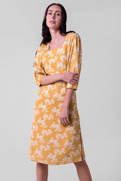Womens Black Printed Square Neck Dress