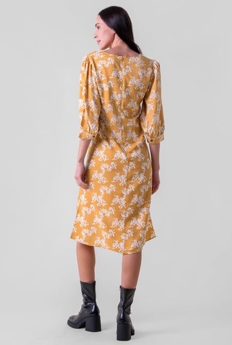 Womens Yellow Printed Square Neck Dress