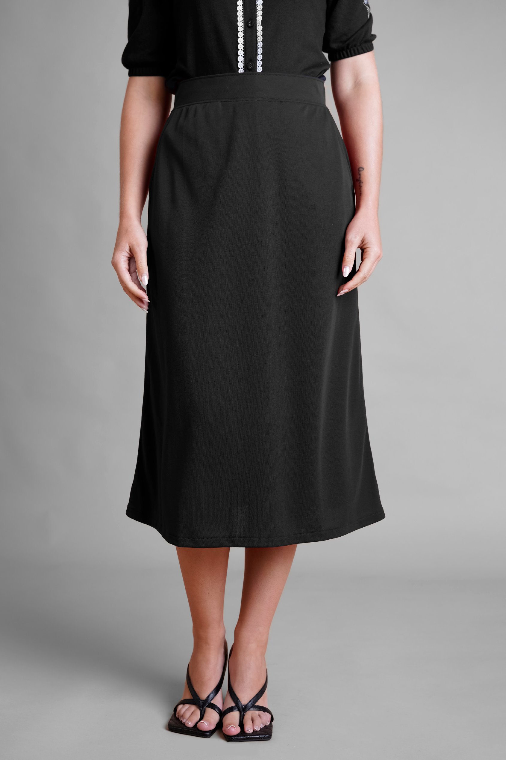 Enorsia Women's Dark Grey Pull-On Jersey Skirt - Uk 16