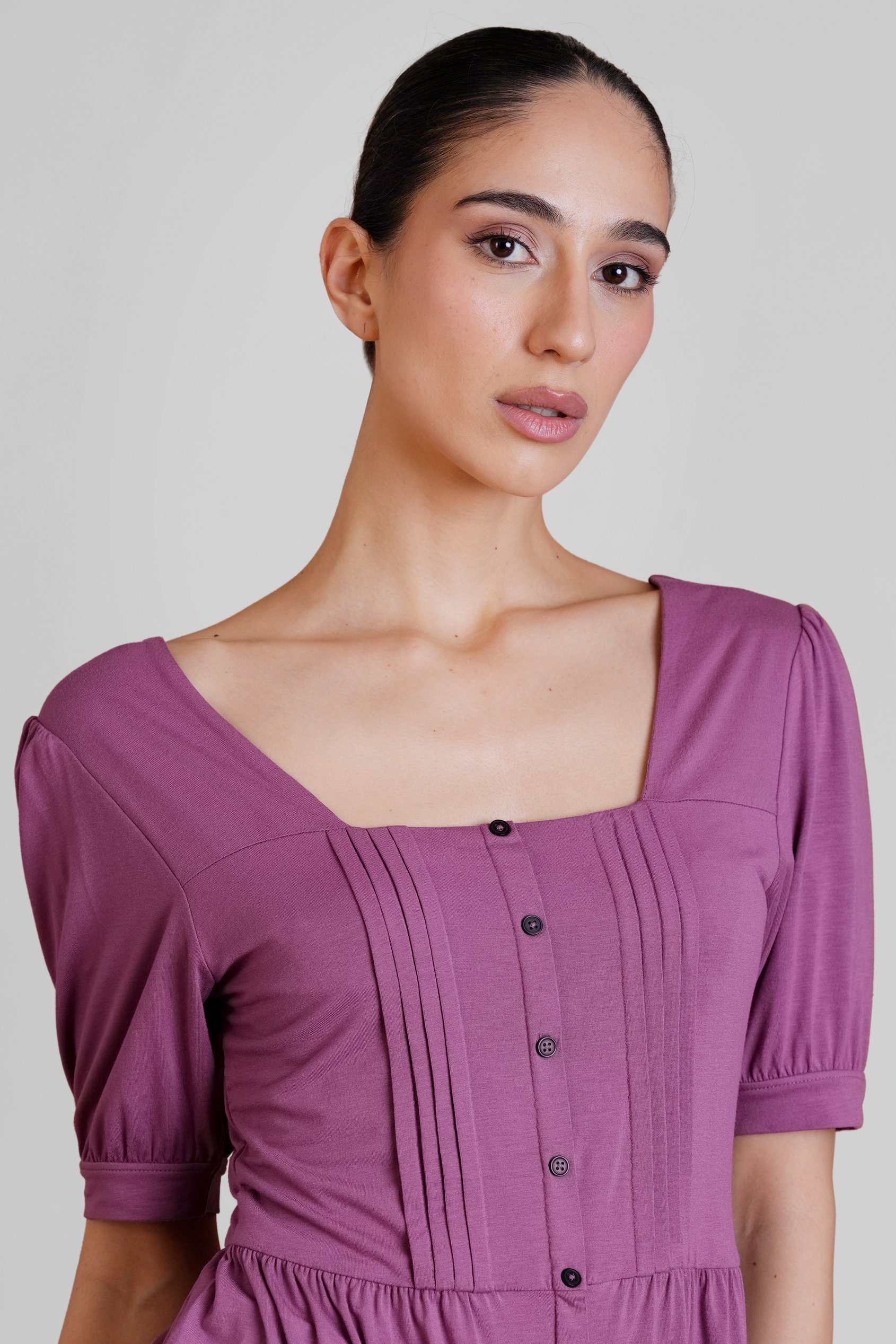 Puff Sleeves Square Neck Jersey Tops