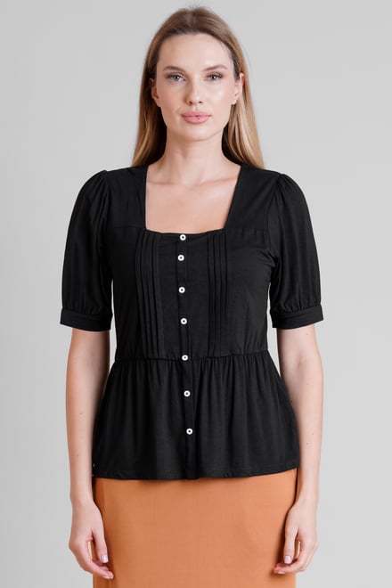 Puff Sleeves Square Neck Jersey Tops