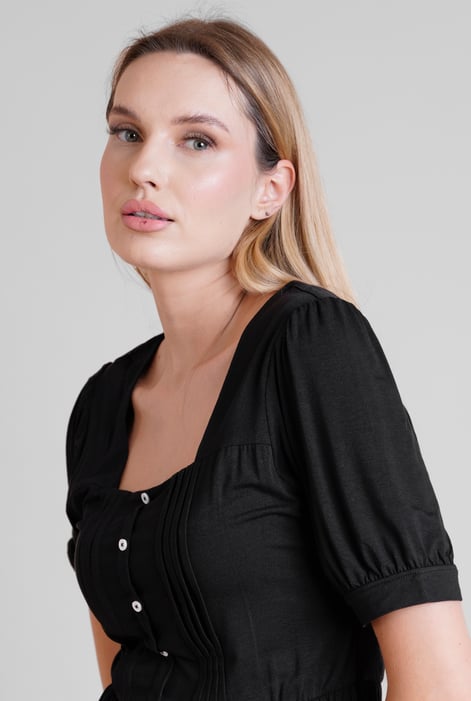 Black Puff Sleeves Square Neck Jersey Tops