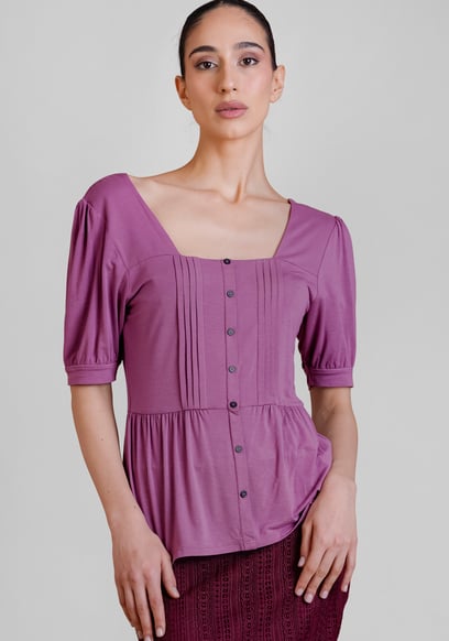 Puff Sleeves Square Neck Jersey Tops