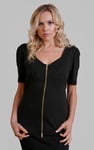 Sweetheart Neckline Zip-Front Jersey Top
