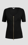 Sweetheart Neckline Zip-Front Jersey Top
