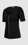 Sweetheart Neckline Zip-Front Jersey Top