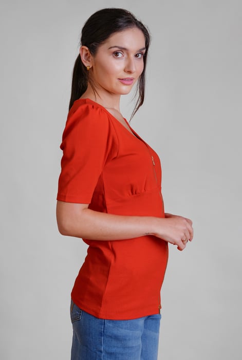 Sweetheart Neck Zip Front Jersey Top