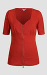Sweetheart Neckline Zip-Front Jersey Top