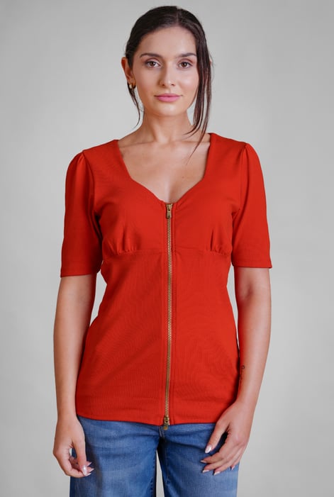 Black Sweetheart Neckline Zip-Front Jersey Top