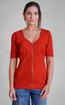 Sweetheart Neckline Zip-Front Jersey Top
