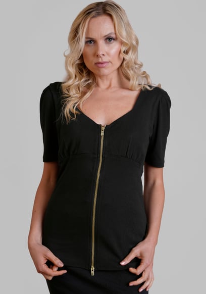 Sweetheart Neckline Zip-Front Jersey Top