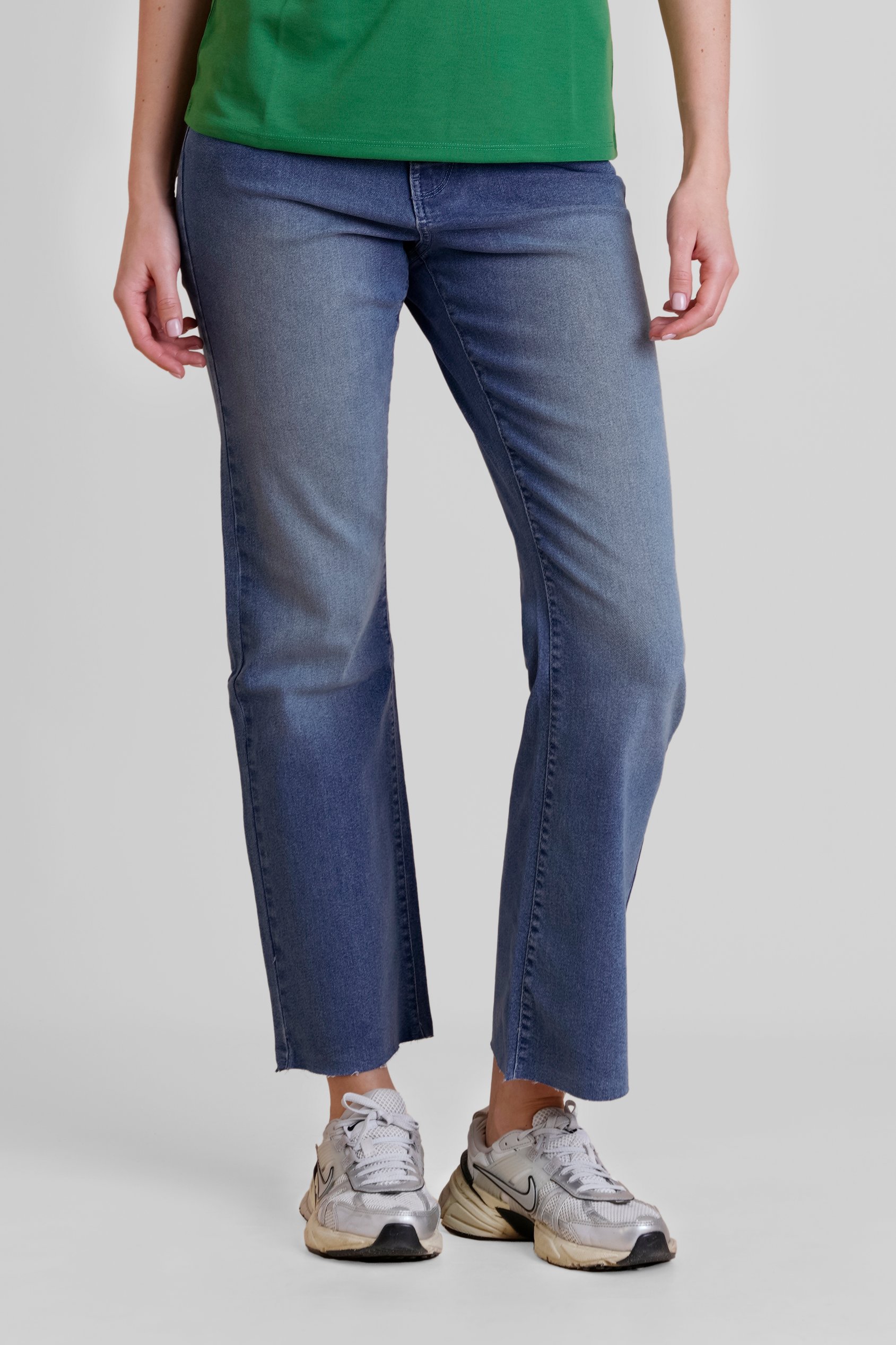 Enorsia Women's Deep Blue High Waist Raw Hem Flared Jeans - Uk 10