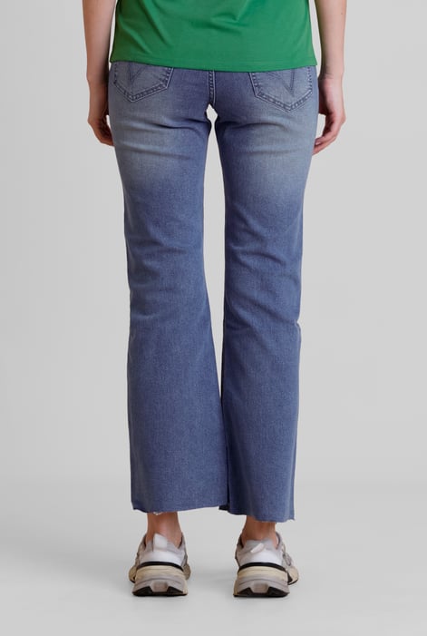 Deep Blue High Waist Raw Hem Flared Jeans