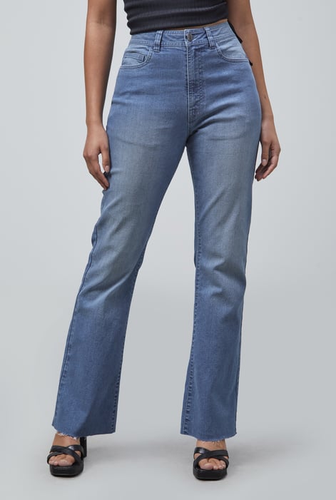 Light Blue High Waist Raw Hem Flared Jeans