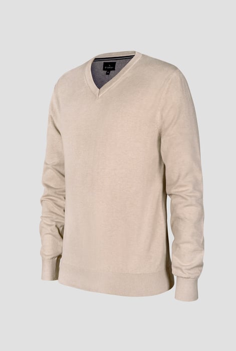 Mens Beige V-Neck Knitted Jumper