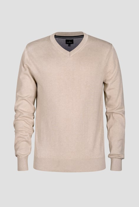 Mens Beige V-Neck Knitted Jumper