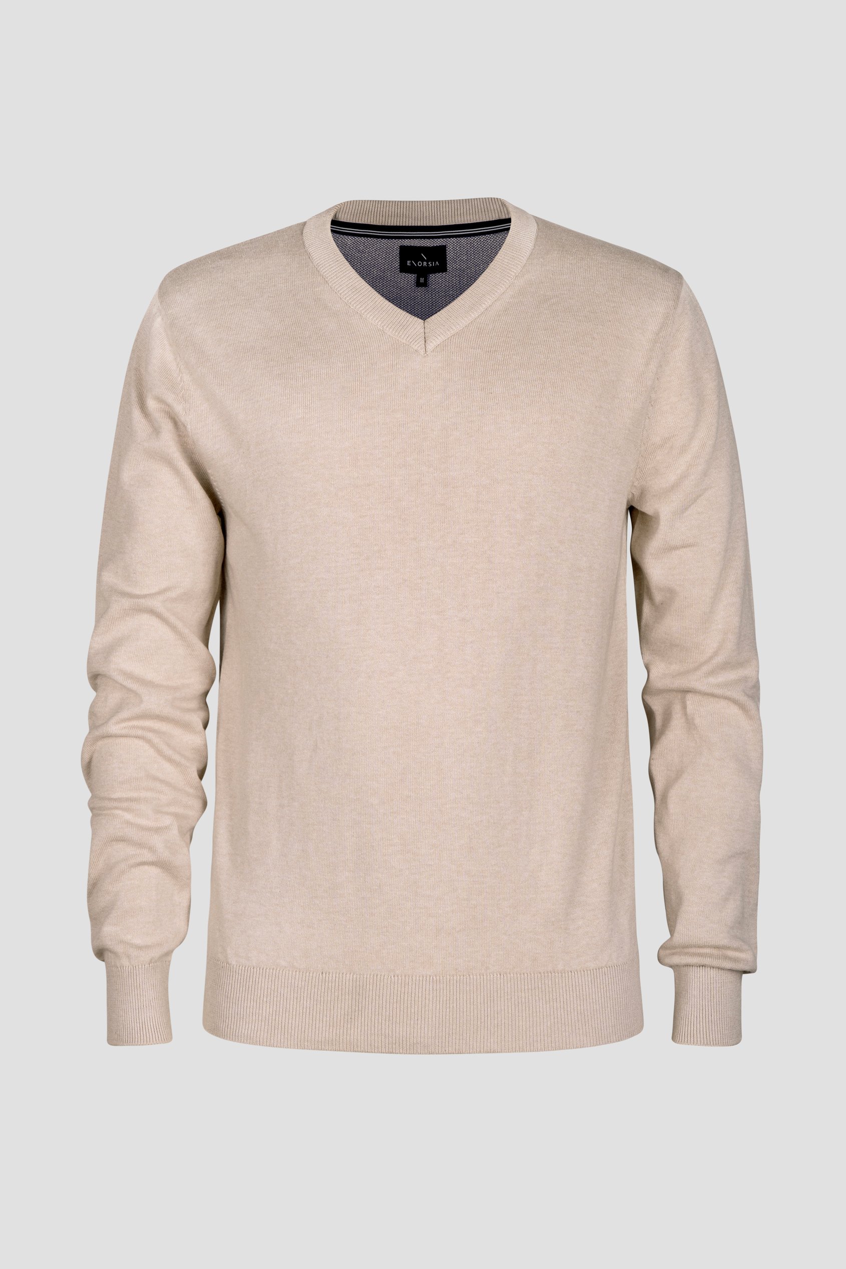 Enorsia Men's Beige V-Neck Knitted Jumper - Uk M