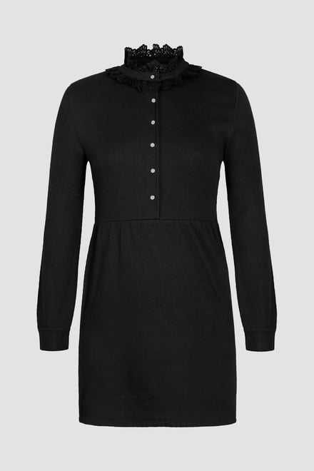 High Neck Lace Trim Mini Dress