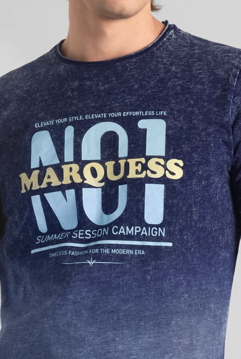 Mens Mid Blue Indigo Wash Graphic T-Shirt