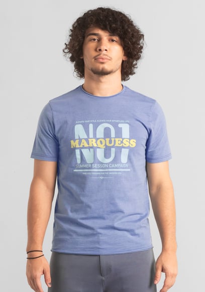 Mens Indigo Wash Graphic T-Shirt