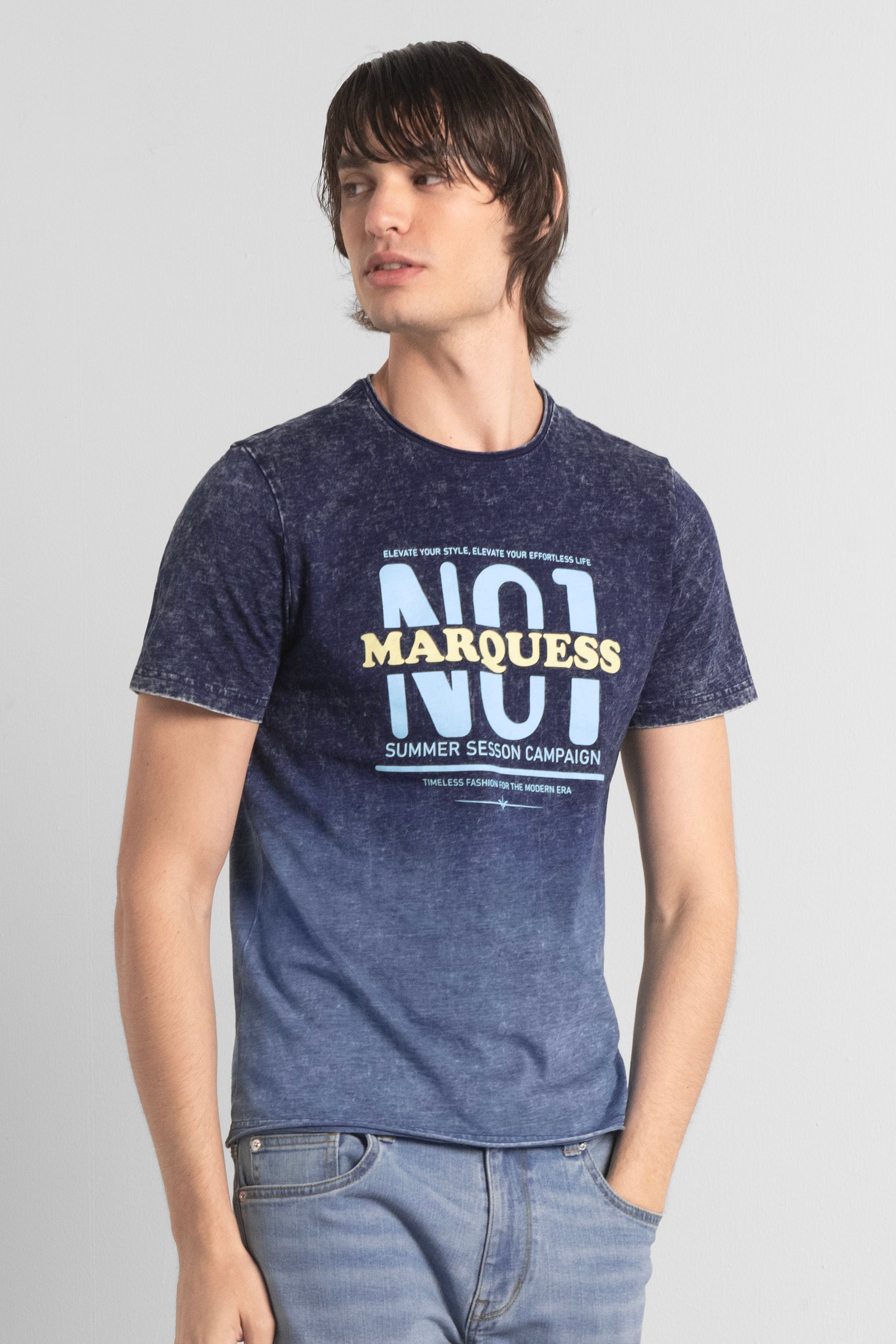 Mens Indigo Wash Graphic T-Shirt