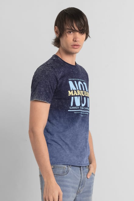 Mens Indigo Wash Graphic T-Shirt
