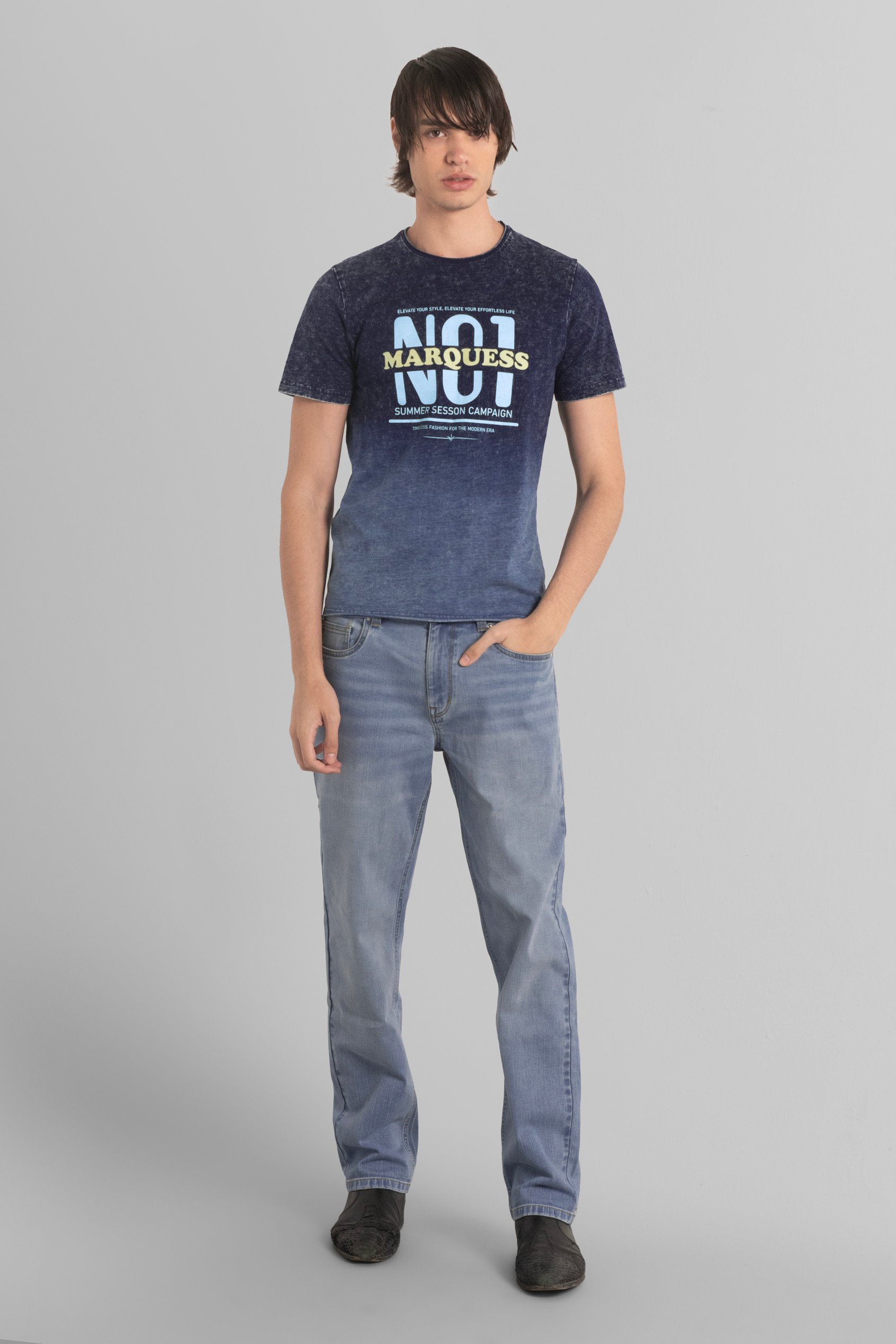 Mens Indigo Wash Graphic T-Shirt