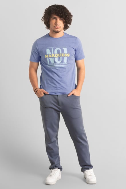 Mens Indigo Wash Graphic T-Shirt