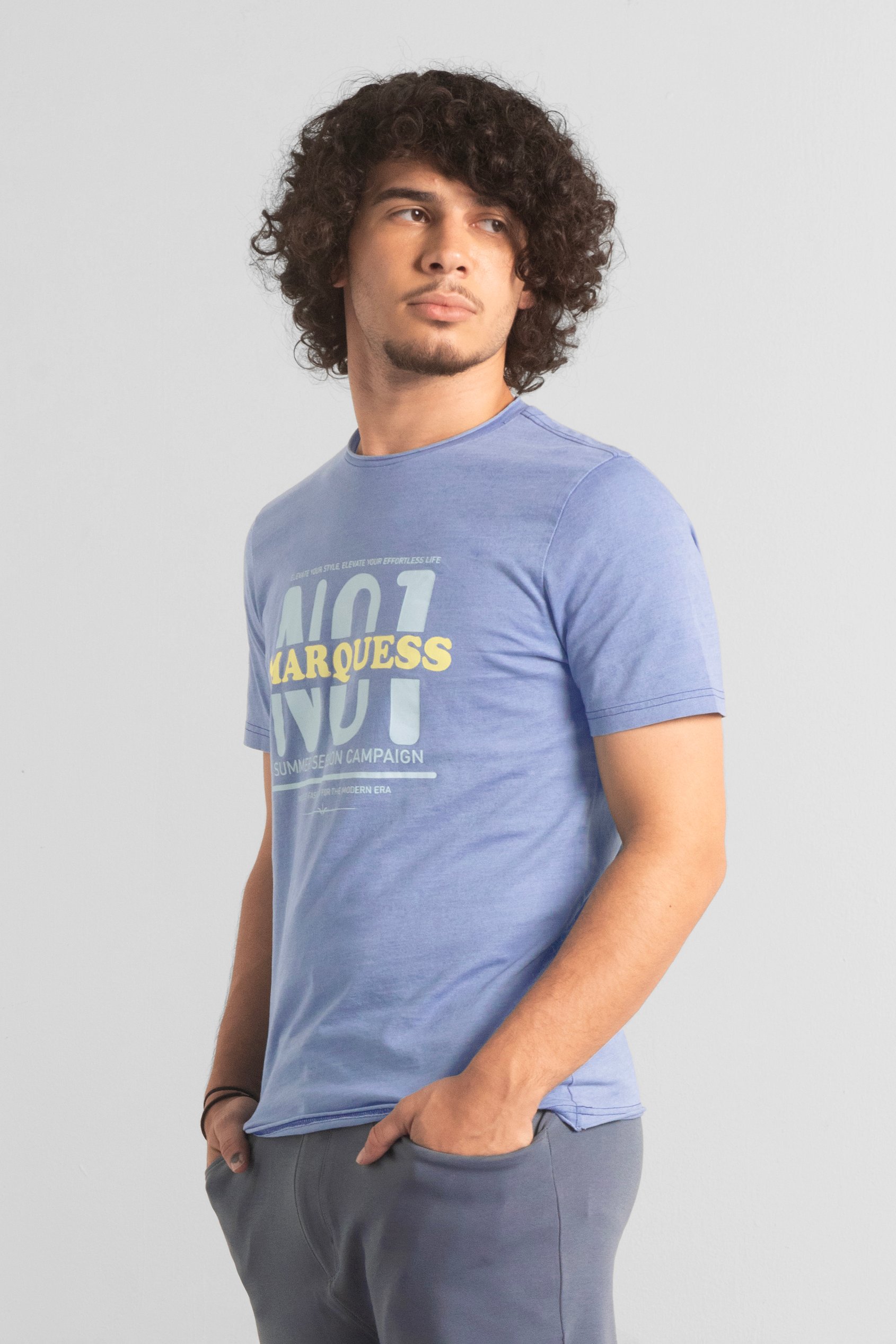 Mens Indigo Wash Graphic T-Shirt