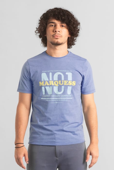 Mens Mid Blue Indigo Wash Graphic T-Shirt