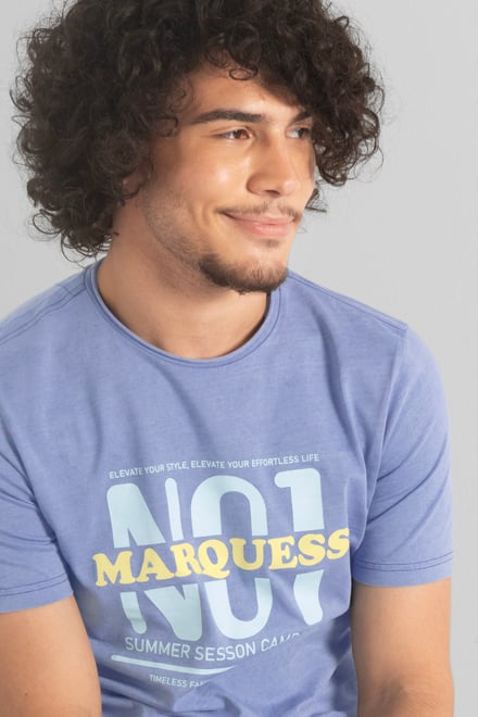 Mens Indigo Wash Graphic T-Shirt