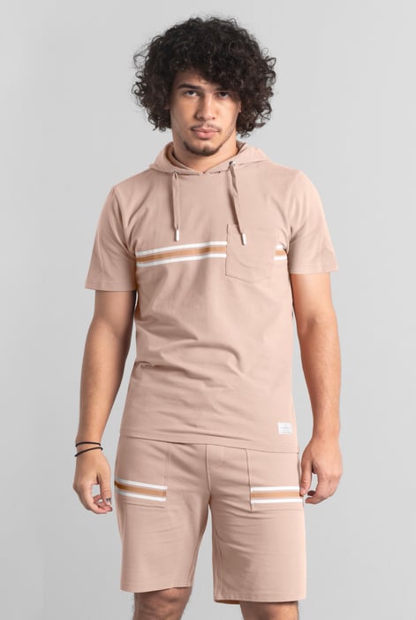Mens Essential Dusty Pink Hooded Tee & Shorts Set