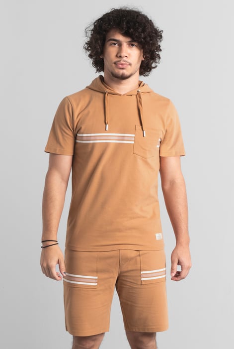 Mens Essential Dusty Pink Hooded Tee & Shorts Set