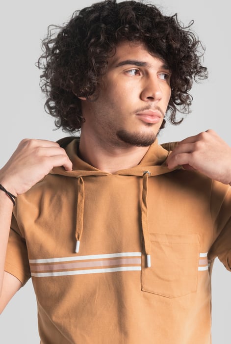 Mens Essential Camel Brown Hooded Tee & Shorts Set