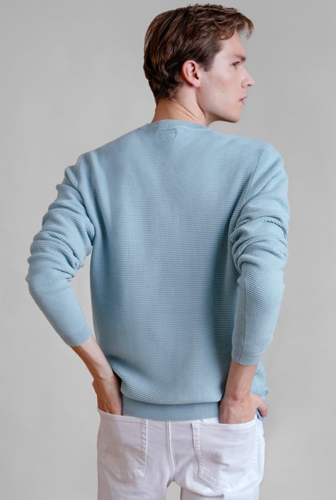 Mens Light Blue Waffle Knit Crew Neck Jumper