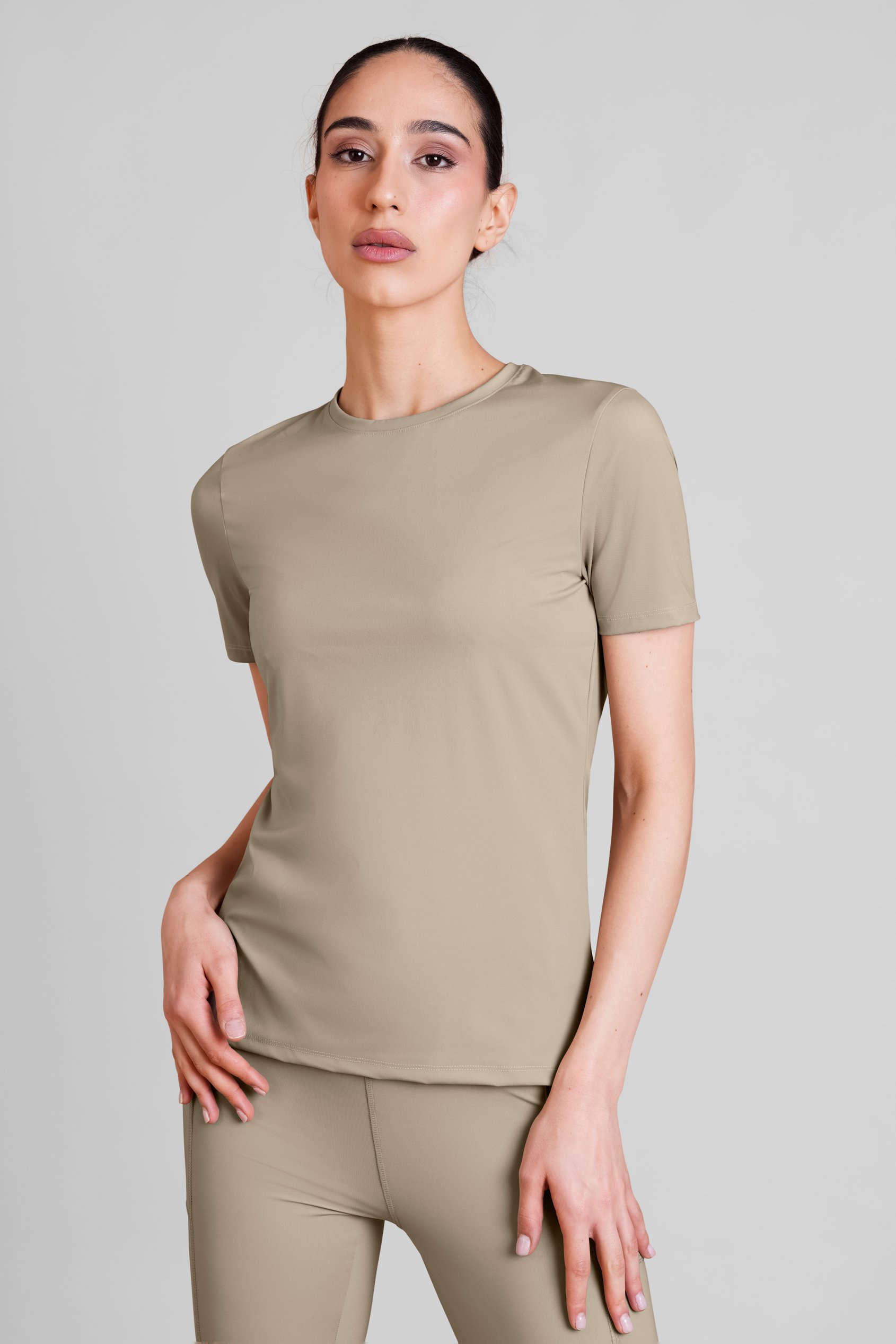 Enorsia Women's Nude Slim Fit Moisture Wicking Active T-Shirt - Uk 18