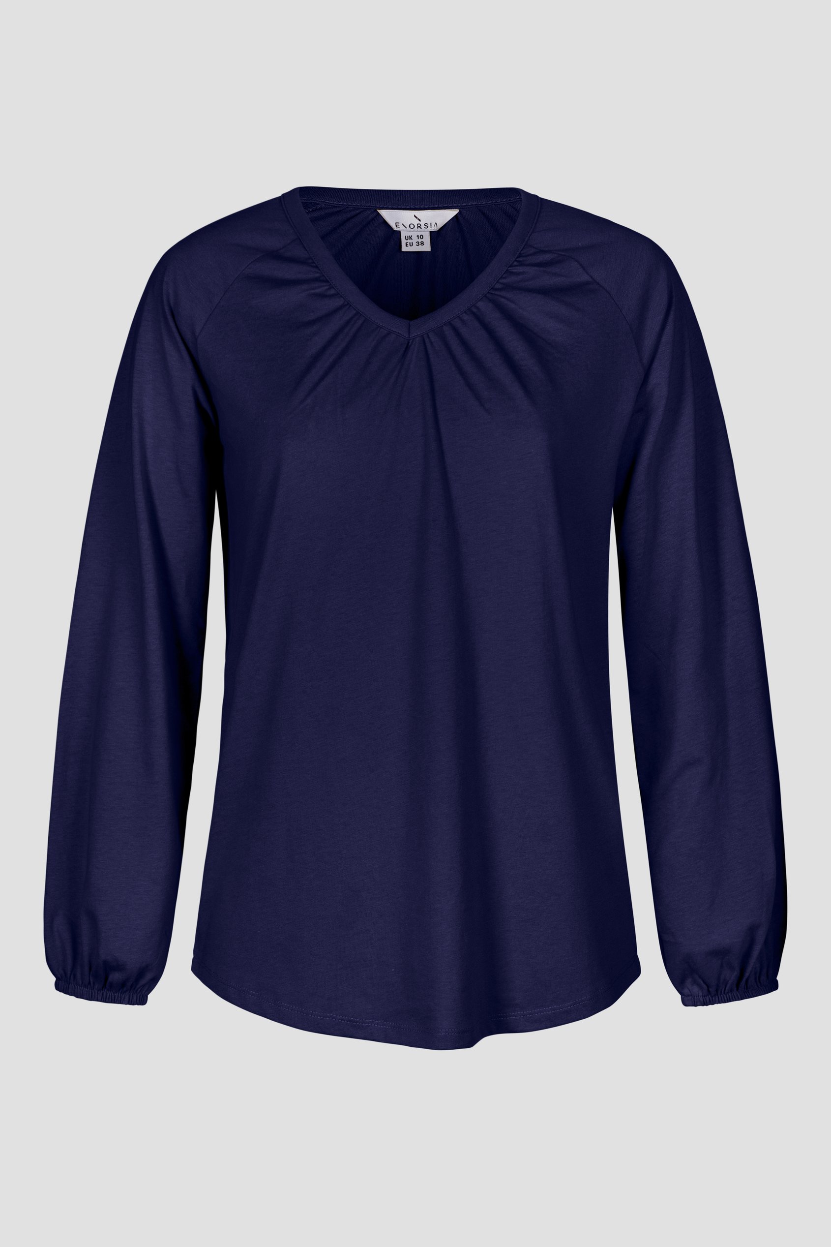 Enorsia Women's Navy Gathered V Neck Jersey Top - Uk 10