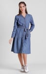 Womens Denim Tiered Midi Dress