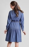 Womens Denim Tiered Midi Dress