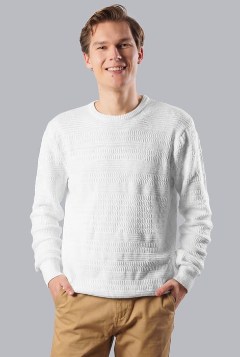 White Cotton Textured Crew Neck Jumper