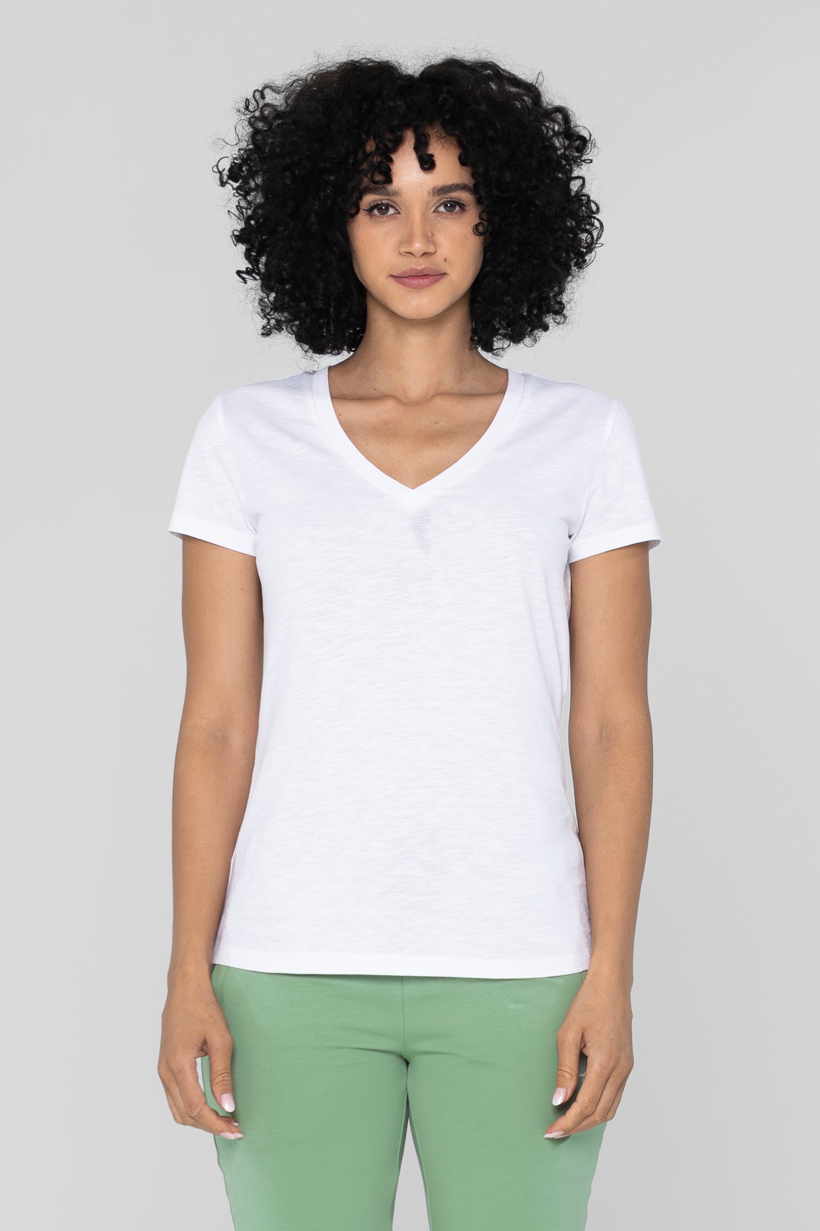 Enorsia Women's White V-Neck Short Sleeve Slub T-Shirt - Uk 16