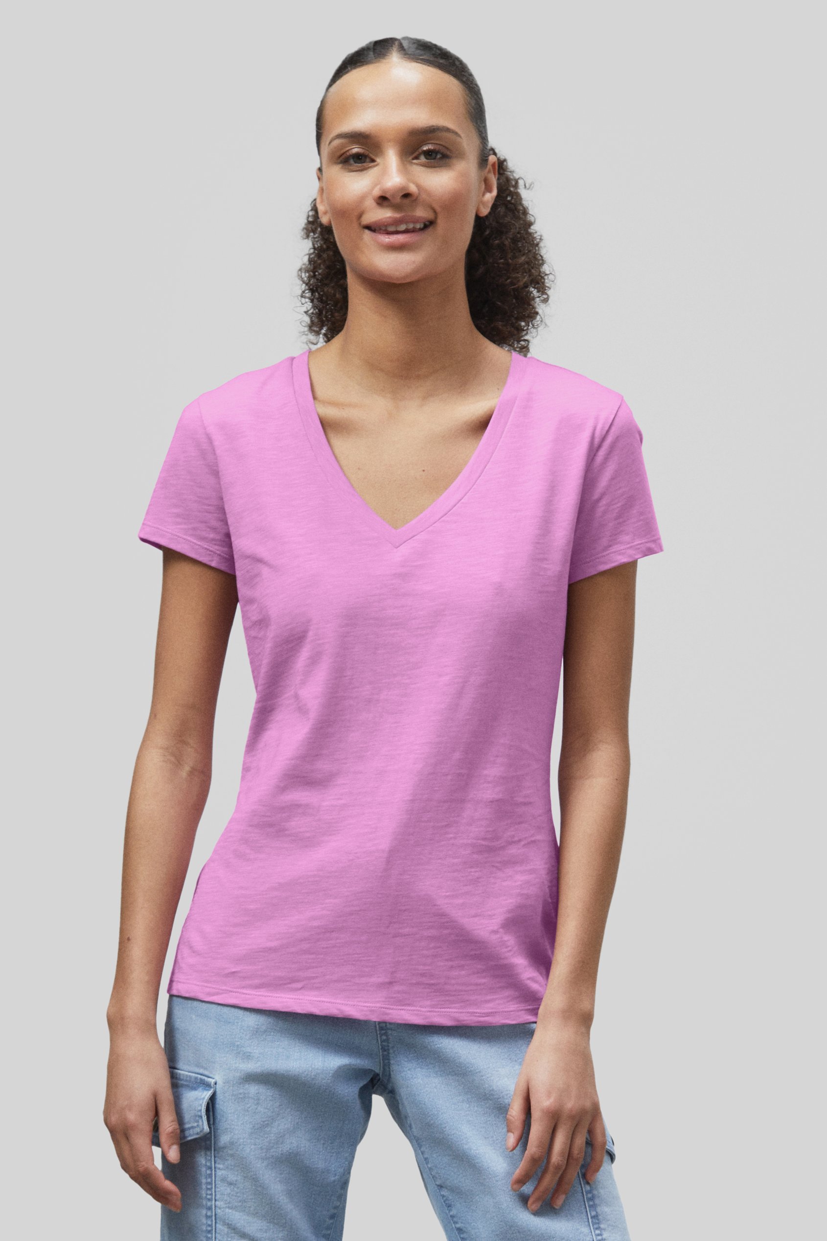 Enorsia Women's Pink V-Neck Short Sleeve Slub T-Shirt - Uk 16