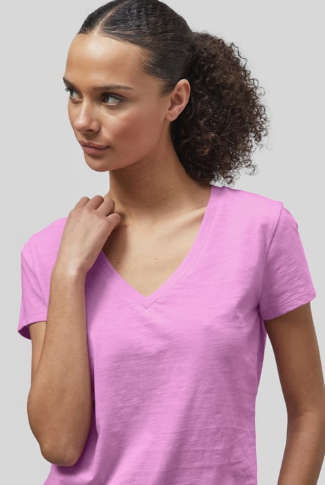 Pink V-Neck Short Sleeve Slub T-Shirt