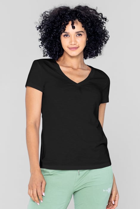 White V-Neck Short Sleeve Slub T-Shirt