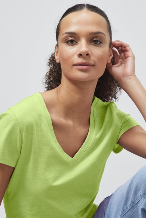 Green V-Neck Short Sleeve Slub T-Shirt