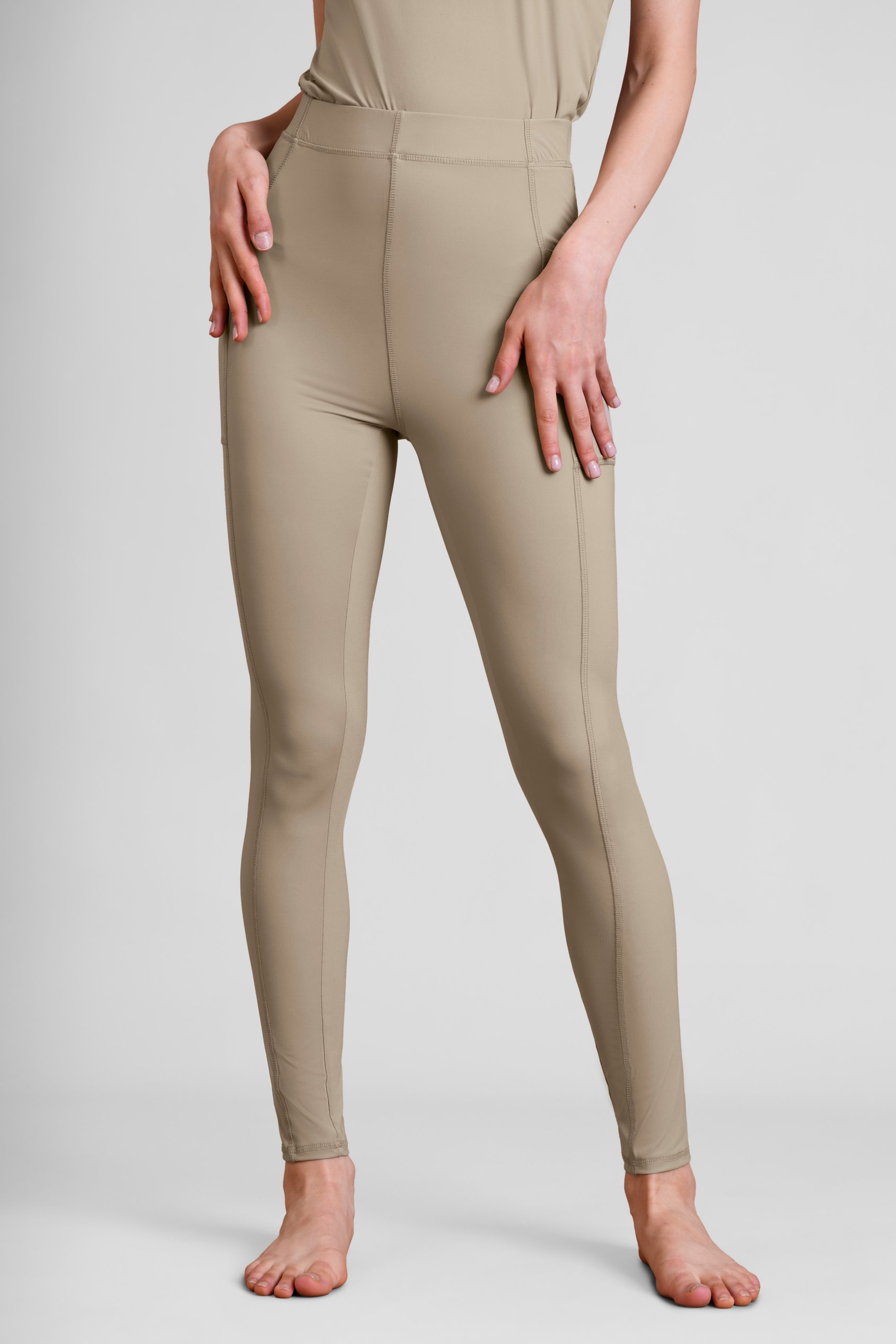 Enorsia Women's Nude High Waisted Pocket Active Leggings - Uk 16